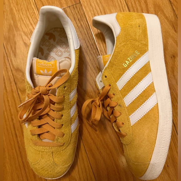 adidas Shoes - adidas Suede Gazelle Sneakers in Yellow & White with Gold Accents